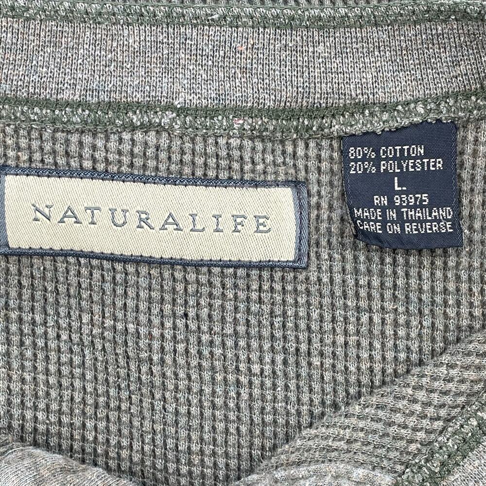 Natural Life Men's Waffle Knit Henley Shirt, Green, Sz.‎ L, Lightweight - Picture 3 of 8